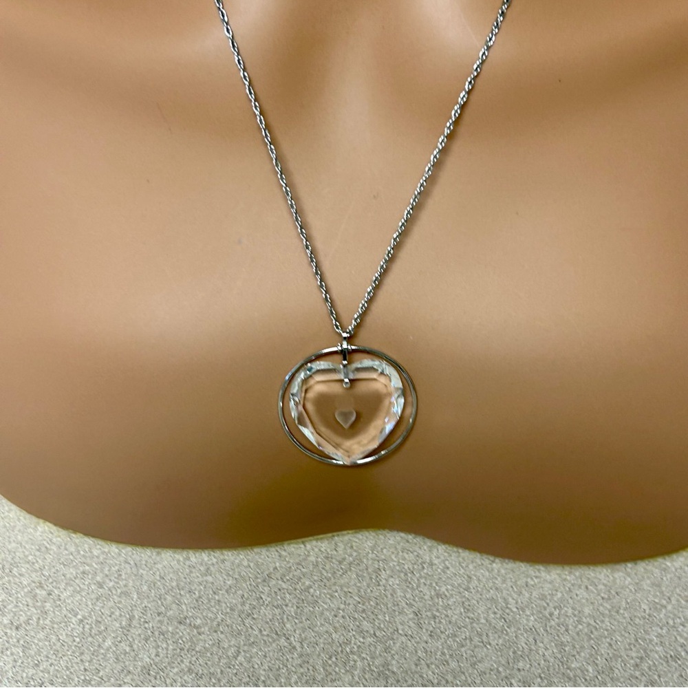 Sparkling Crystal Glass Floating Heart Pendant Necklace